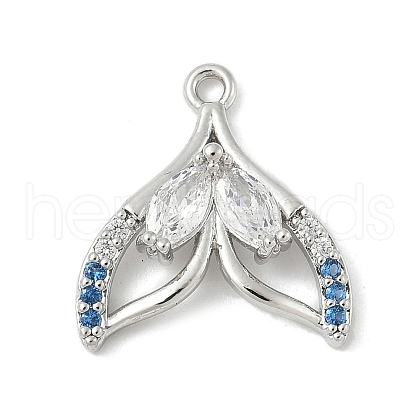 Brass Pave Light Sky Blue and Clear Cubic Zirconia Sea Animal Connector Charms KK-M326-07C-P-1