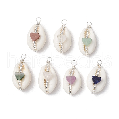 7Pcs 7 Styles Natural Stone & Natural Cowrie Shell Pendants PALLOY-JF03449-1