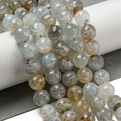 Faceted Natural Dragon Veins Agate Beads Strands G-F447-12mm-I01-1