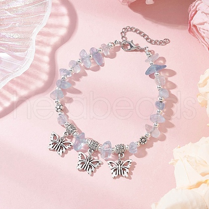 Natural Aquamarine Chip Beaded Bracelets BJEW-JB11819-01-1