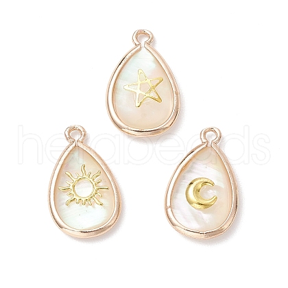 3Pcs 3 Styles Natural Paua Shell Teardrop Pendants PALLOY-JF03762-1