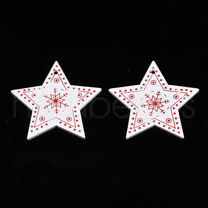 Christmas Theme Spray Painted Wood Pendants WOOD-N005-49A-1