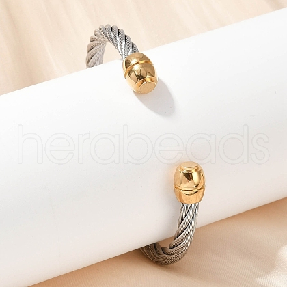 304 Stainless Steel Cuff Bangles BJEW-M136-01B-PG-1
