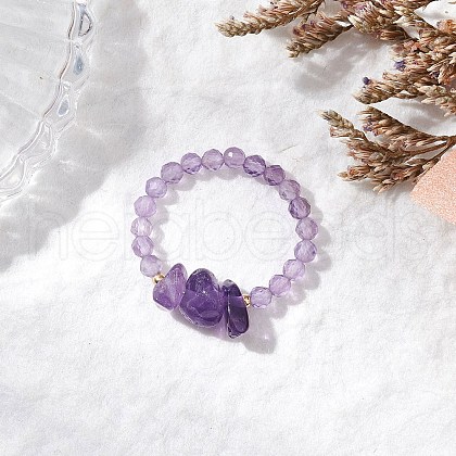 Natural Amethyst Beaded Rings RJEW-TA00191-01-1