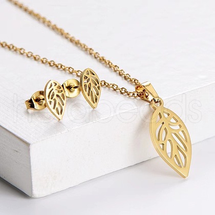 201 Stainless Steel Pendant Necklace & Stud Earring Sets FS-WGB816B-18-1