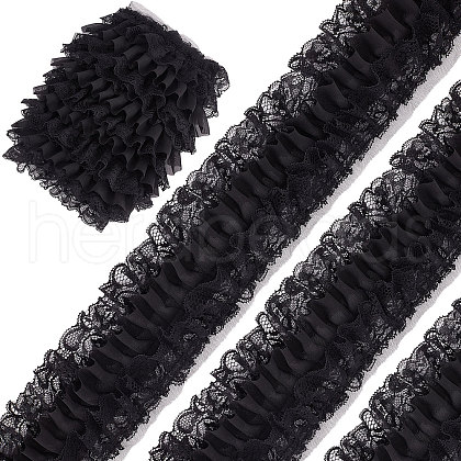5 Yards 3-Layer Pleated Polyester Chiffon Lace Trim OCOR-WH0082-01B-1