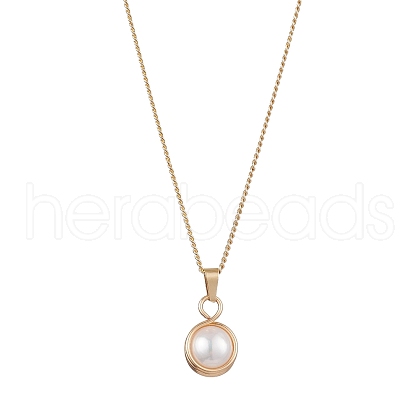 Round Natural Freshwater Pearl Copper Wire Wrapped Pendant Necklaces NJEW-JN04947-01-1