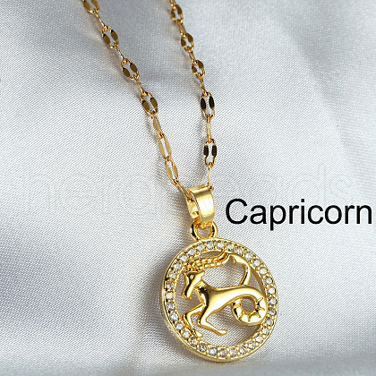 Twelve Constellation Alloy Crystal Rhinestone Pendant Necklaces for Women WG8B703-04-1