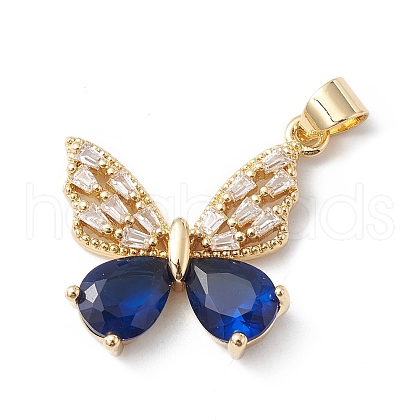 Rack Plating Brass Micro Pave Clear Cubic Zirconia Pendants KK-H434-30G-B-1