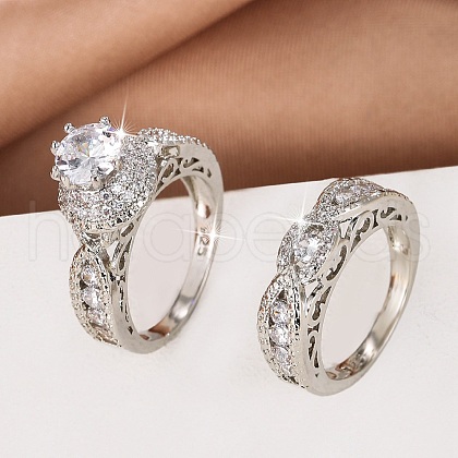 Brass Micro Pave Cubic Zirconia Finger Rings FS-WG54D45-03-1