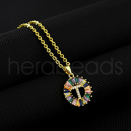 Brass Pave Colorful Cubic Zirconia Initial Ring Pendant Necklaces FS-WGF1437-20-1