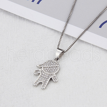 Brass Micro Pave Clear Cubic Zirconia Boy Pendant Necklaces FS-WGEEEEA-02-1