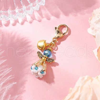 Angel Glass Beaded & Alloy Pendant Decorations HJEW-MZ00193-05-1