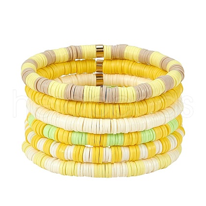 Handmade Polymer Clay Heishi Beads Stretch Bracelets Sets BJEW-JB05902-07-1
