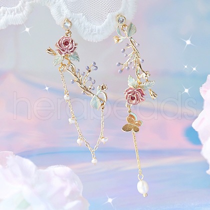 Sweet Style Alloy Rhinestone Flower Dangle Stud Earrings FS-WGC6399-08-1