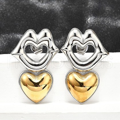304 Stainless Steel Two-tone Stud Earrings for Women EJEW-R023-01GP-05-1
