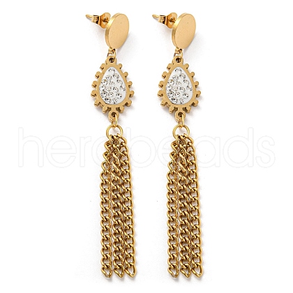 Ion Plating(IP) Rhinestone Teardrop Dangle Stud Earrings EJEW-D083-03G-1