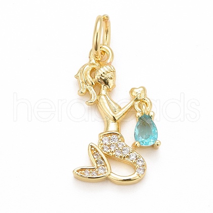 Rack Plating Brass Micro Pave Cubic Zirconia Pendants KK-B056-03G-02-1