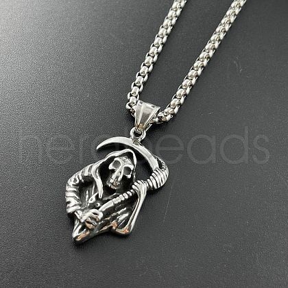 Punk Skull Grim Reaper Scythe Pendant Necklace Hip-hop Trendy Men's Jewelry ZE8864-1