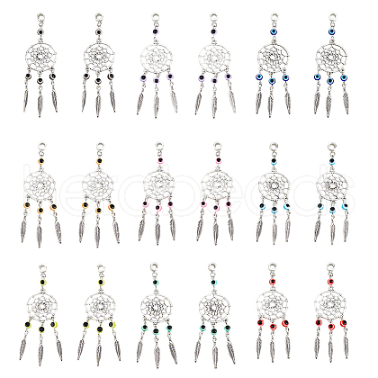 36Pcs 4 Colors Tibetan Style Alloy Woven Net/Web with Feather European Dangle Charms HJEW-AB00503-1