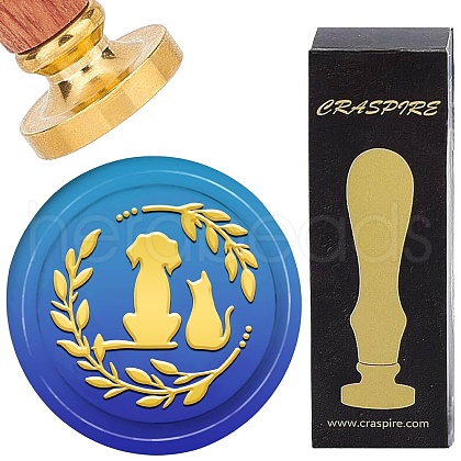 Brass Wax Seal Stamp with Wood Handle AJEW-WH0412-0283-1