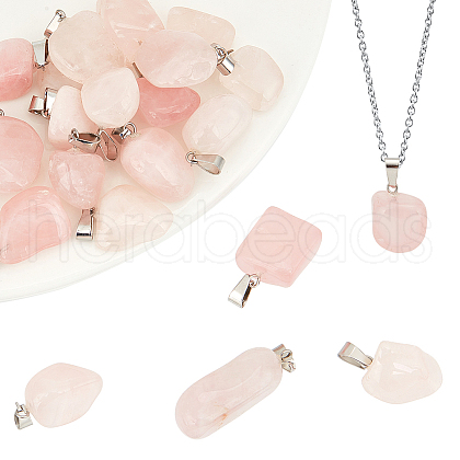 Beebeecraft 20Pcs Natural Rose Quartz Pendants G-BBC0001-50D-1