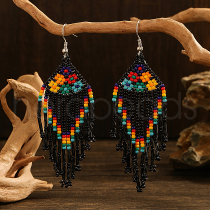 Bohemian Style Handmade Earrings with Glass Beads and Tassels QT0672-2-1