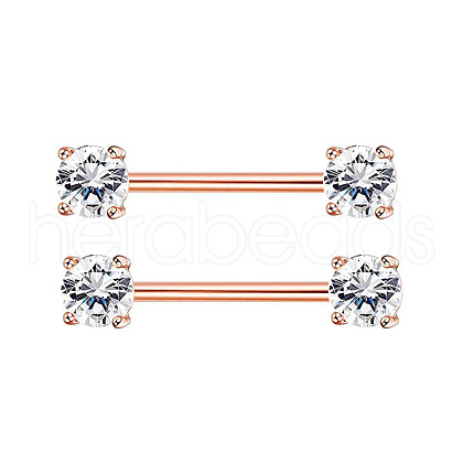 304 Stainless Steel Cubic Zirconia Flat Round Nipple Barbells WGD80F3-03-1