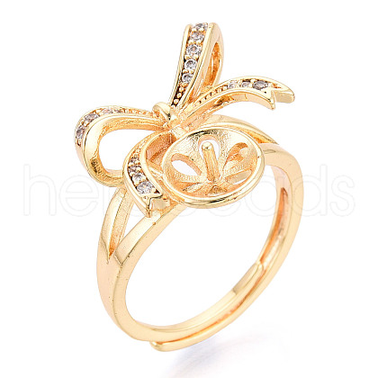 Bowknot Brass Micro Pave Clear Cubic Zirconia Adjustable Ring Settings KK-T076-27G-1