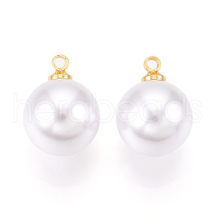 Brass & ABS Plastic Imitation Pearl Pendants KK-N261-12mm-121G-1