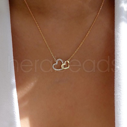 2-Heart Alloy Crystal Crystal Rhinestone Pendant Necklaces for Women WG8C735-01-1