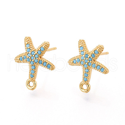 Brass Micro Pave Cubic Zirconia Stud Earring Findings KK-N263-24A-G-1