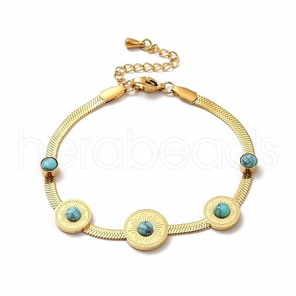 Ion Plating(IP) 304 Stainless Steel Synthetic Turquoise Bead Bracelets BJEW-C035-09G-1