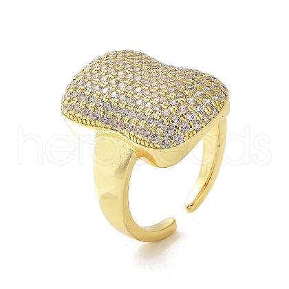 Brass with Cubic Zirconia Open Cuff Rings for Women RJEW-A035-19G-1