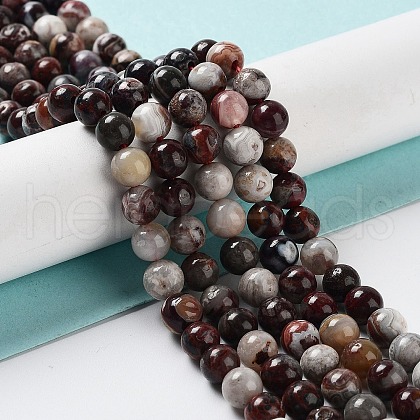 Natural Mexican Red Laguna Lace Agate Round Beads Strands G-NH0005-A31-01-1
