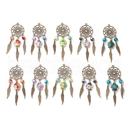 Woven Net/Web with Feather Pendants PALLOY-JF03979-1