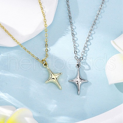 2Pcs 2 Colors Star Alloy Pendant Necklaces NJEW-JN05214-1