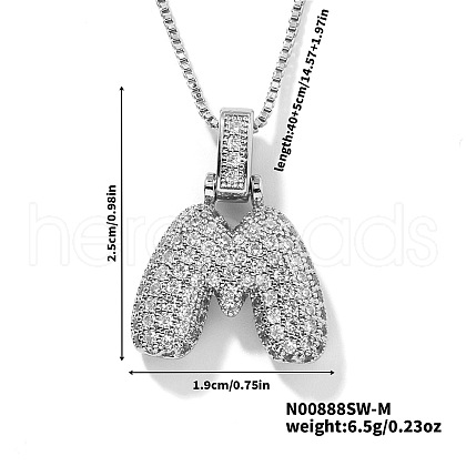 Elegant Brass Micro Pave Clear Cubic Zirconia 3D Initial Necklaces DV4415-36-1