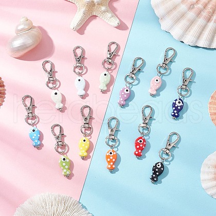 12Pcs Handmade Porcelain Fish Pendant Decorations HJEW-JM03262-1