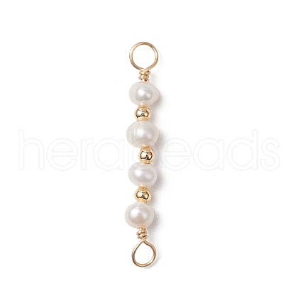 Natural Cultured Freshwater Pearl Potato Beaded Connector Charms PALLOY-JF03702-1