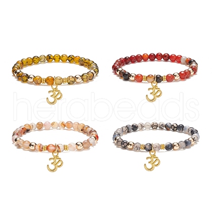 Natural Agate & Synthetic Hematite Stretch Bracelet with Alloy Yoga Charm BJEW-JB08649-1