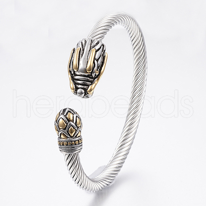 304 Stainless Steel Cuff Bangles Torque Bangles BJEW-H570-09-1