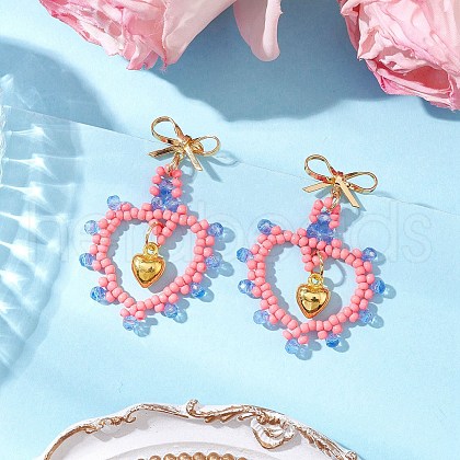 Glass Seed Beads Dangle Stud Earrings EJEW-MZ00396-05-1
