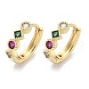 Rhombus with Round Brass Micro Pave Colorful Cubic Zirconia Hoop Earrings EJEW-Z102-35G-4