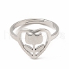 304 Stainless Steel Heart with Flower Adjustable Ring for Women RJEW-B027-30P-2