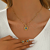 Vintage Stainless Steel & Plastic Heart with Evil Eye Stud Earrings & Pendant Necklaces Set for Women JC7248-3