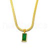 Staniless Steel Green Cubic Zirconia Rectangle Pendant Necklaces SM4893-4