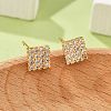Square Brass Micro Pave Clear Cubic Zirconia Stud Earrings for Women EJEW-G428-12G-01-3