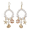 304 Stainless Steel Shell Shape with Starfish Dangle Earrings EJEW-TA00647-2