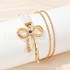 304 Stainless Steel Pave Blue Cubic Zirconia Bowknot Pendant Plastic Imitation Pearl Beaded Necklaces for Women NJEW-U048-01G-3